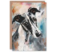 Artery8 Cute Greyhound Whippet Dog Lover Pet Portrait Greeting Birthday Card Him Her All Blank