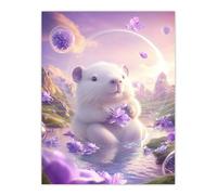 Artery8 Cute Hamster Floral Pastel Purple Lake Fantasy Nursery Kids Bedroom Large Wall Art Poster Print Thick Paper 18X24 Inch