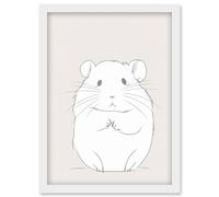 Cute Hamster Portrait Simple Illustration Artwork Framed Wall Art Print A4 Artery8 White One Size