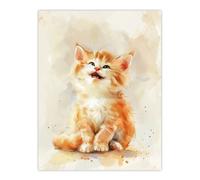 Cute Happy Fluffy Ragdoll Kitten Orange Cat Lover Wall Art Print Artery8 Orange W24 inch x H32 inch