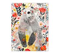 Artery8 Cute Happy Grey Bear in Wildflowers Folk Art Kids Bedroom Nursery Extra Large XL Wall Art Poster Print