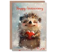 Artery8 Anniversary Card Cute Happy Hedgehog Love Heart Snow Romance For Him or Her Partner Greeting Card