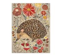 Cute Hedgehog Floral Artwork Rustic Woodland Wall Art Print Artery8 Grey W24 inch x H32 inch