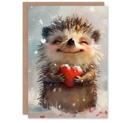 Artery8 Birthday Card Cute Hedgehog in Love Winter Snow Romantic For Him or Her Partner Greeting Card