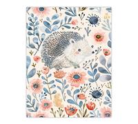 Cute Hedgehog with Blue Pink Flowers Watercolour Wall Art Print Artery8 Multi W24 inch x H32 inch