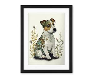 Artery8 Cute Jack Russel Dog Puppy and Flower Patterns Colour Pencil Illustration Artwork Framed Wall Art Print 18X24 Inch