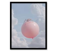 Artery8 Cute Jumping Spider on a Floating Pink Balloon Framed Art Print | Size: A4 Artery8 Pink A4