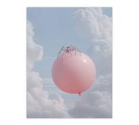 Cute Jumping Spider on a Floating Pink Balloon Wall Art Print Artery8 Pink W24 inch x H32 inch