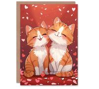 Artery8 Cute Kawaii Cartoon Orange Tabby Cats Lover Birthday Card in Red Artery8 Red