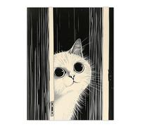 Cute Kitty Black White Cat Lover Pet Painting Wall Art Print Artery8 Black W24 inch x H32 inch