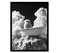 Artery8 Cute Marmoset in Bathtub Black White Surreal Bathroom Toilet Artwork Framed Wall Art Print 18X24 Inch
