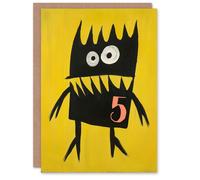Artery8 Cute Monster Cartoon 5th Five Age 5 Year Old For Child Kids Birthday Card