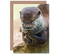 Artery8 Cute Otter Affecting Prayer Greetings Card in Brown Artery8 Brown