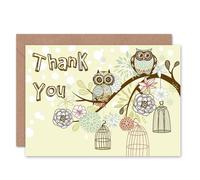 Wee Blue Coo THANK YOU CUTE OWL BRANCH CAGES BIRTHDAY GIFT BLANK GREETINGS CARD