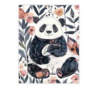 Artery8 Cute Panda Bear in Flower Garden Bright Simple Living Room Large Wall Art Poster Print Thick Paper 18X24 Inch