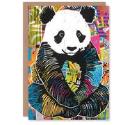 Artery8 Cute Panda Bear Modern Colourful Pattern Pop Art Blank For Him Or Her Art Birthday Card