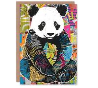 Artery8 Cute Panda Bear Modern Colourful Pattern Pop Art Birthday Card Artery8 Multicolor
