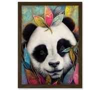 Artery8 Cute Panda In Bright Colourful Tribal Pattern Jungle Leaves Illustration Artwork Framed Wall Art Print A4 in Brown Artery8 Brown