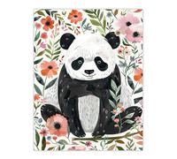 Artery8 Cute Panda with Flowers Boho Floral Watercolour Wall Art Print | Size: W12" x H16" Artery8 Multicolor W12" x H16"