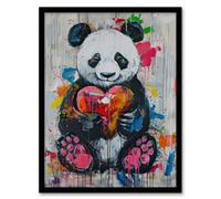 Cute Panda with Loveheart Street Art Graffiti Pop Framed Art Print Artery8 Grey A4