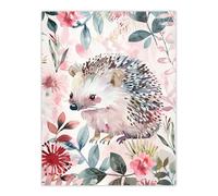 Artery8 Cute Pastel Hedgehog in Wildflowers Watercolour Kids Bedroom Large Wall Art Poster Print Thick Paper 18X24 Inch