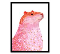 Artery8 Cute Pink Capybara White Gold Polka Dot Fur Coat Framed Art Print | Size: A4 Artery8 Pink A4