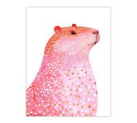 Artery8 Cute Pink Capybara White Gold Polka Dot Fur Coat Living Room Extra Large XL Wall Art Poster Print