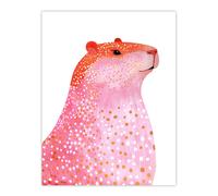 Artery8 Cute Pink Capybara White Gold Polka Dot Fur Coat Wall Art Print | Size: W18" x H24" Artery8 Pink W18" x H24"