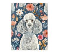 Artery8 Cute Poodle Floral Portrait Blue Pink Dog Lover Living Room Extra Large XL Wall Art Poster Print