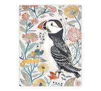 Artery8 Unframed Wall Art Cute Puffin Bird And Floral Pattern Design - 12X16 Inch