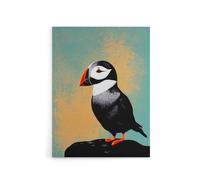 Artery8 Cute Puffin Bird On Rock Canvas Wall Art Print | Size: W24" x H32" Artery8 Multicolor W24" x H32"