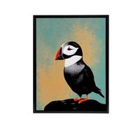 Artery8 Cute Puffin Bird On Rock Framed Canvas Wall Art Print | Size: W18" x H24" Artery8 Multicolor W18" x H24"