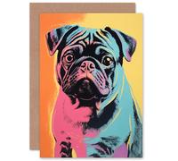 Artery8 Cute Pug Dog Pet Portrait Fan Lover for Him or Her Man Woman Birthday Thank You Congratulations Blank Art Greeting Card