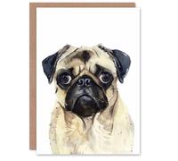 Artery8 Cute Pug Watercolour Dog Lover Pet Portrait Blank For Him Or Her Art Birthday Card