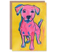 Artery8 Cute Puppy Pop Art Pink Yellow Blue Dog Lover Blank For Him Or Her Art Birthday Card