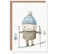 Artery8 Cute Ragdoll Skiing Snow Winter Ski Christmas Fun Festive Xmas Card in White Artery8 White