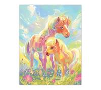 Artery8 Cute Rainbow Ponies in Flower Meadow Cartoon Kids Bedroom Nursery Extra Large XL Wall Art Poster Print