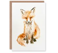 Artery8 Cute Red Fox Cub Soft Watercolour Animal Lover Blank For Him Or Her Art Birthday Card