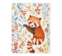 Cute Red Panda in Botanical Pastel Colour Pattern Wall Art Print Artery8 Multi W18 inch x H24 inch