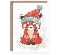 Artery8 Cute Red Panda With Winter Hat Cartoon For Child Kids Christmas Card