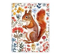 Artery8 Cute Red Squirrel Bright Floral Watercolour Wall Art Print | Size: W12" x H16" Artery8 Multicolor W12" x H16"