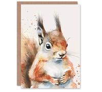 Artery8 Cute Red Squirrel Bright Watercolour Animal Blank For Him Or Her Art Birthday Card