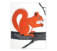 Cute Red Squirrel on Tree Branch Bright Design Wall Art Print Artery8 Orange W18 inch x H24 inch