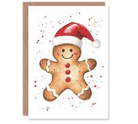 Artery8 Cute Santa Hat Gingerbread Man Blank For Him Or Her Art Xmas Festive Christmas Card