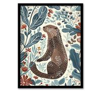 Artery8 Cute Scandi Rustic Otter Botanical Flowers Living Room Artwork Framed Wall Art Print 18X24 Inch