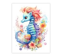 Artery8 Cute Seahorse Watercolour Artwork Fun Kids Bedroom Nursery Extra Large XL Wall Art Poster Print