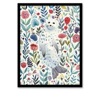 Artery8 Cute Seal Swimming in Wildflowers Bright Floral Living Room Artwork Framed Wall Art Print A4