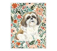 Artery8 Cute Shih Tzu Dog Lover Rustic Floral Portrait Living Room Large Wall Art Poster Print Thick Paper 18X24 Inch