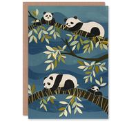 Artery8 Cute Sleepy Panda Bears on Tree Branches Birthday Card in Blue Artery8 Blue