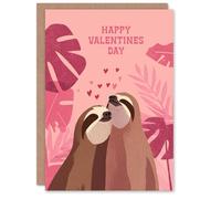 Artery8 Cute Sloth Couple Hugging and Pink Monstera Plants Personalised Valentine's Day Card
